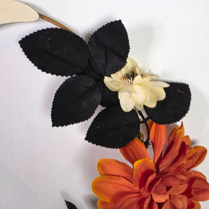 Wooden Crescent Moon & Floral Halloween Wreath 12"