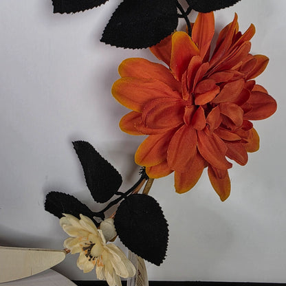 Wooden Crescent Moon & Floral Halloween Wreath 12"