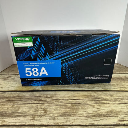 Voredo 58A/CF258A Black Toner Cartridge 2-Pack For HP LaserJet Printers Semi-New Open Box