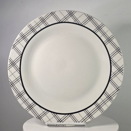 Royal Norfolk Black White Plaid Rim Dinner Plate 10.5" Stoneware Farmhouse
