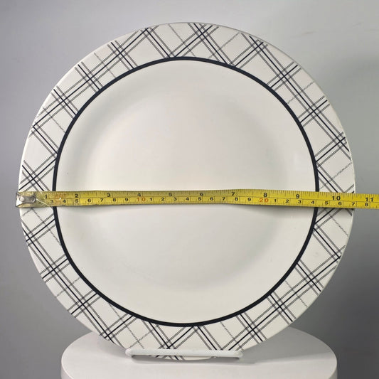 Royal Norfolk Black White Plaid Rim Dinner Plate 10.5" Stoneware Farmhouse