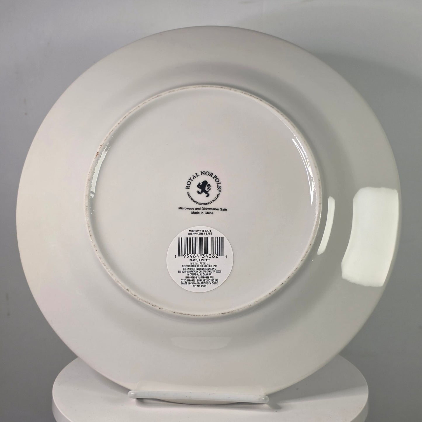 Royal Norfolk Black White Plaid Rim Dinner Plate 10.5" Stoneware Farmhouse