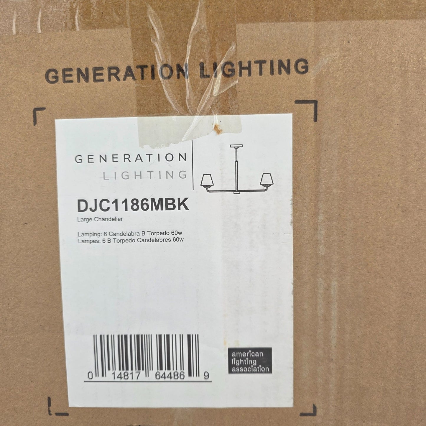 Albion Large Chandelier DJC1186MBK Generation Lighting 6-Light Fixture Indoor Modern Design Damp Location Safe Dimmer Compatible