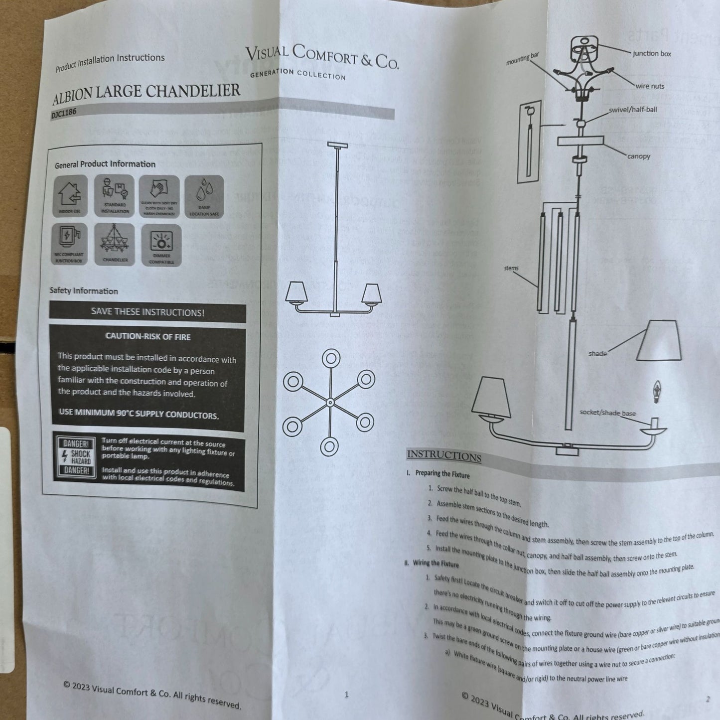 Albion Large Chandelier DJC1186MBK Generation Lighting 6-Light Fixture Indoor Modern Design Damp Location Safe Dimmer Compatible
