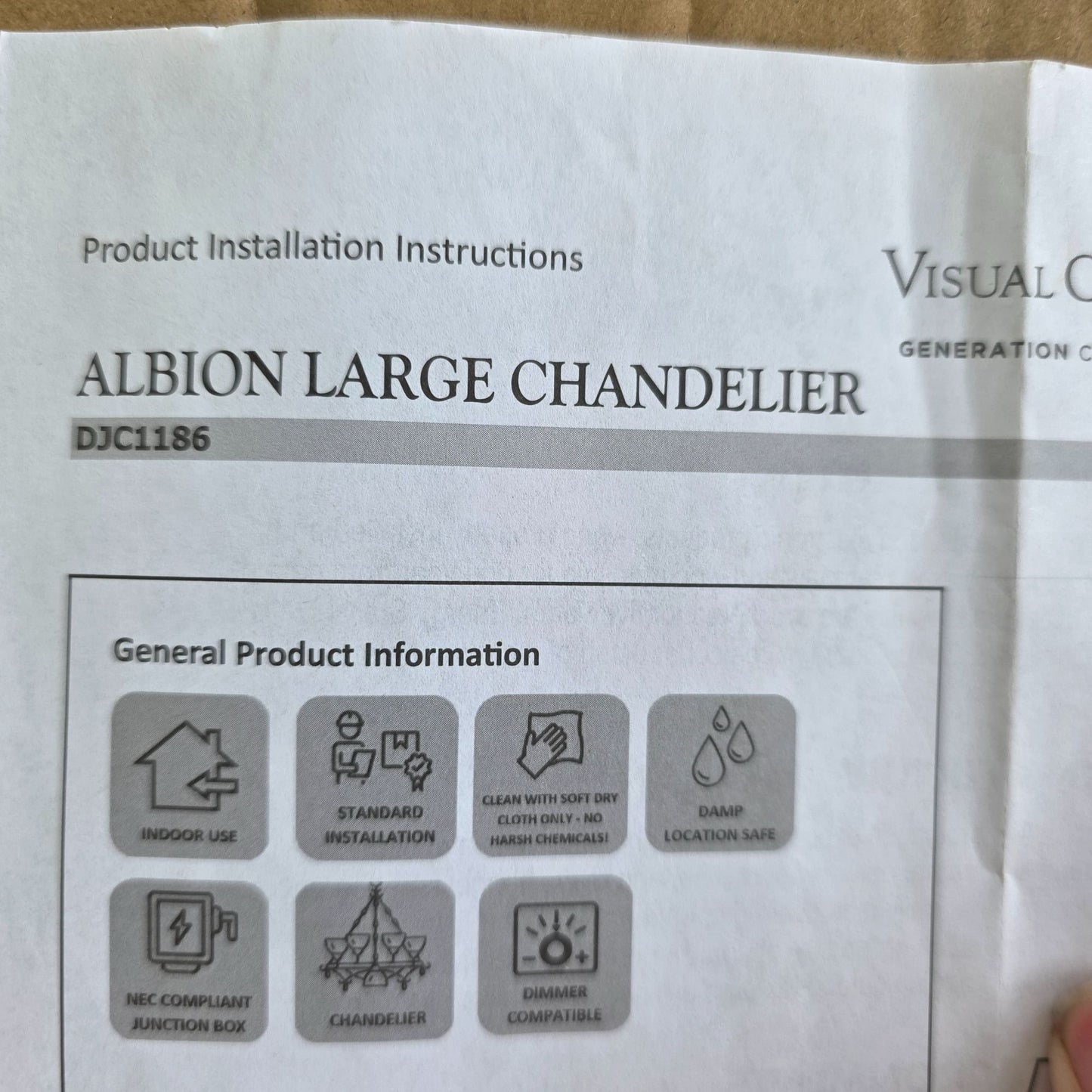 Albion Large Chandelier DJC1186MBK Generation Lighting 6-Light Fixture Indoor Modern Design Damp Location Safe Dimmer Compatible