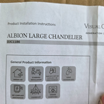 Albion Large Chandelier DJC1186MBK Generation Lighting 6-Light Fixture Indoor Modern Design Damp Location Safe Dimmer Compatible