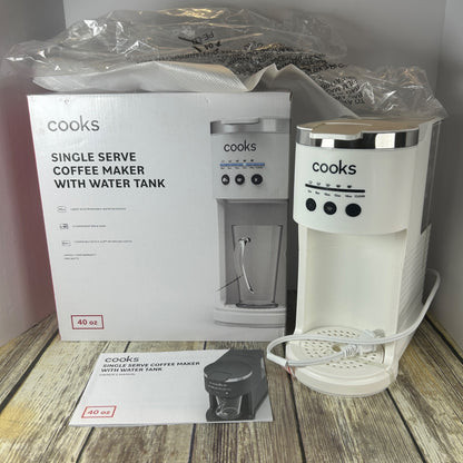 Cooks Single Serve Coffee Maker With Water Tank 40 Oz Capacity 1000W Powerful Heating System Household Use Only White