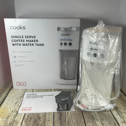 Cooks Single Serve Coffee Maker With Water Tank 40 Oz Capacity 1000W Powerful Heating System Household Use Only White