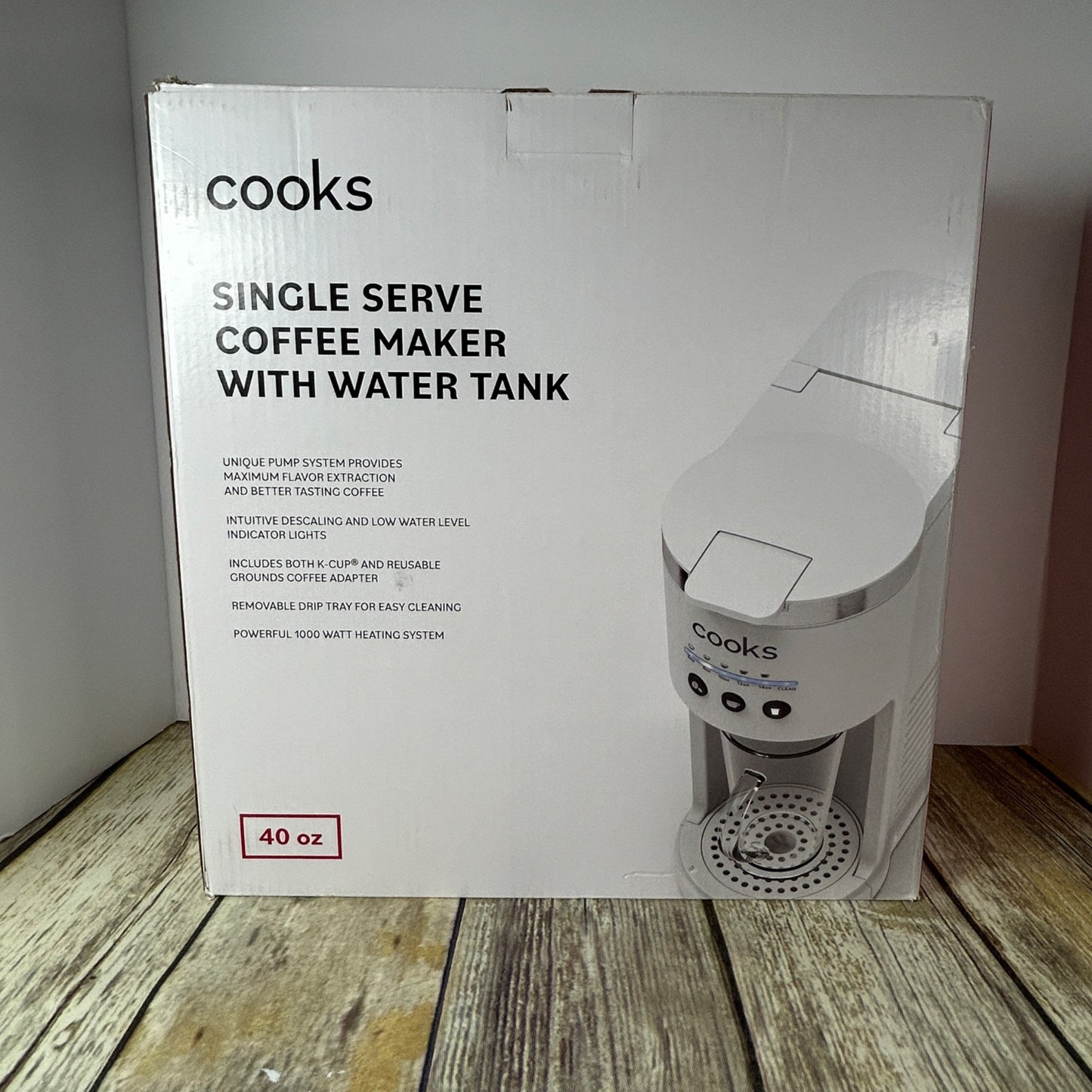 Cooks Single Serve Coffee Maker With Water Tank 40 Oz Capacity 1000W Powerful Heating System Household Use Only White