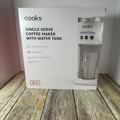 Cooks Single Serve Coffee Maker With Water Tank 40 Oz Capacity 1000W Powerful Heating System Household Use Only White