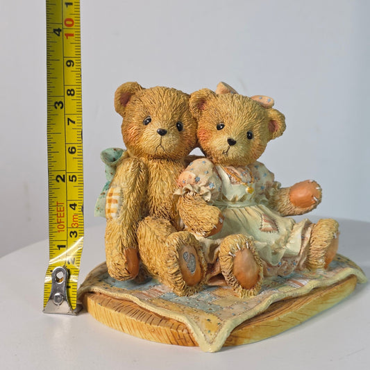 Vintage 1991Cherished Teddies Figurine Nathaniel & Nellie, Priscilla Hillman, Resin 3" Tall