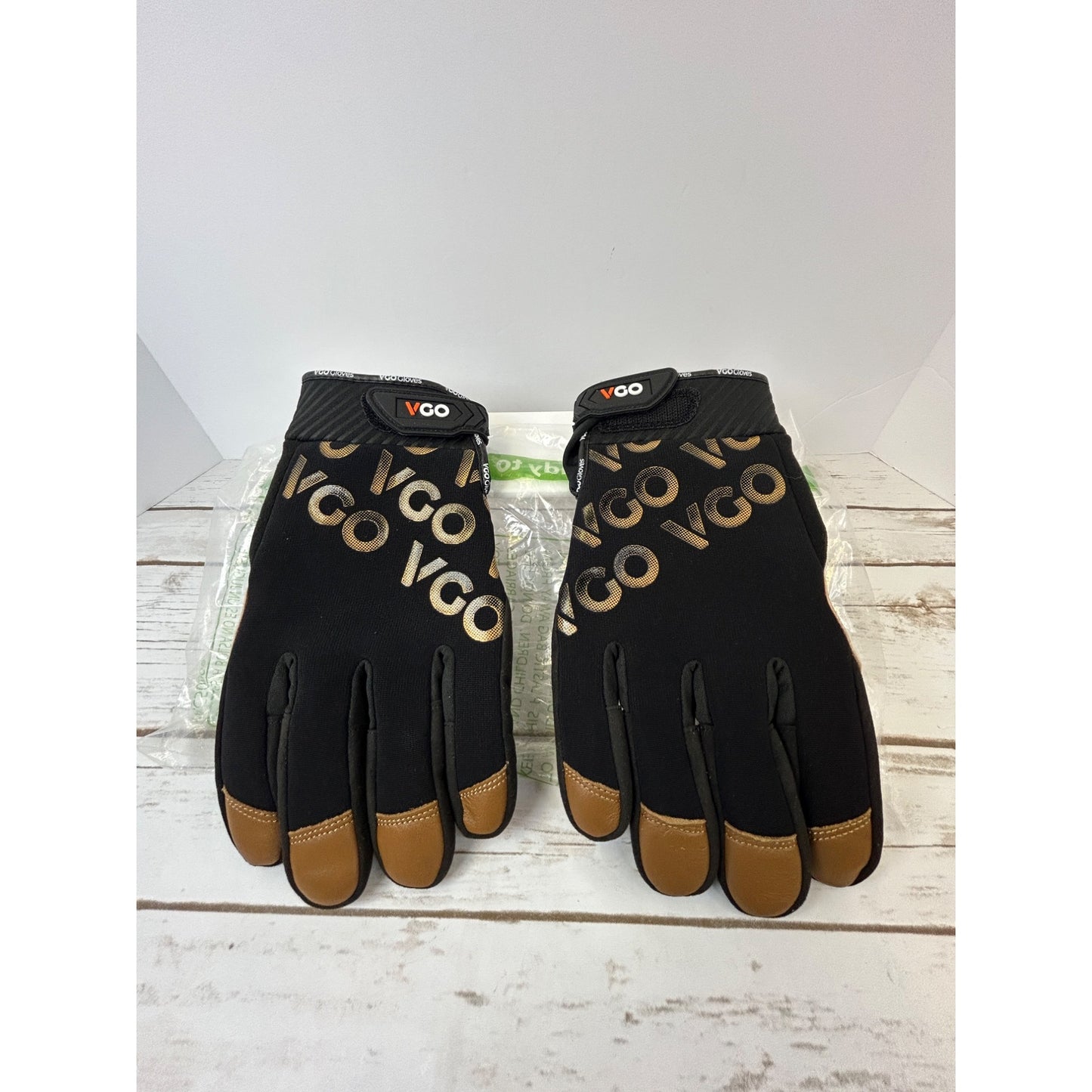 Vgo Heavy-Duty Work Gloves Black & Brown Size 9/L Durable Leather Protective Gear Comfortable & Flexible