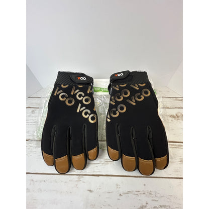Vgo Heavy-Duty Work Gloves Black & Brown Size 9/L Durable Leather Protective Gear Comfortable & Flexible