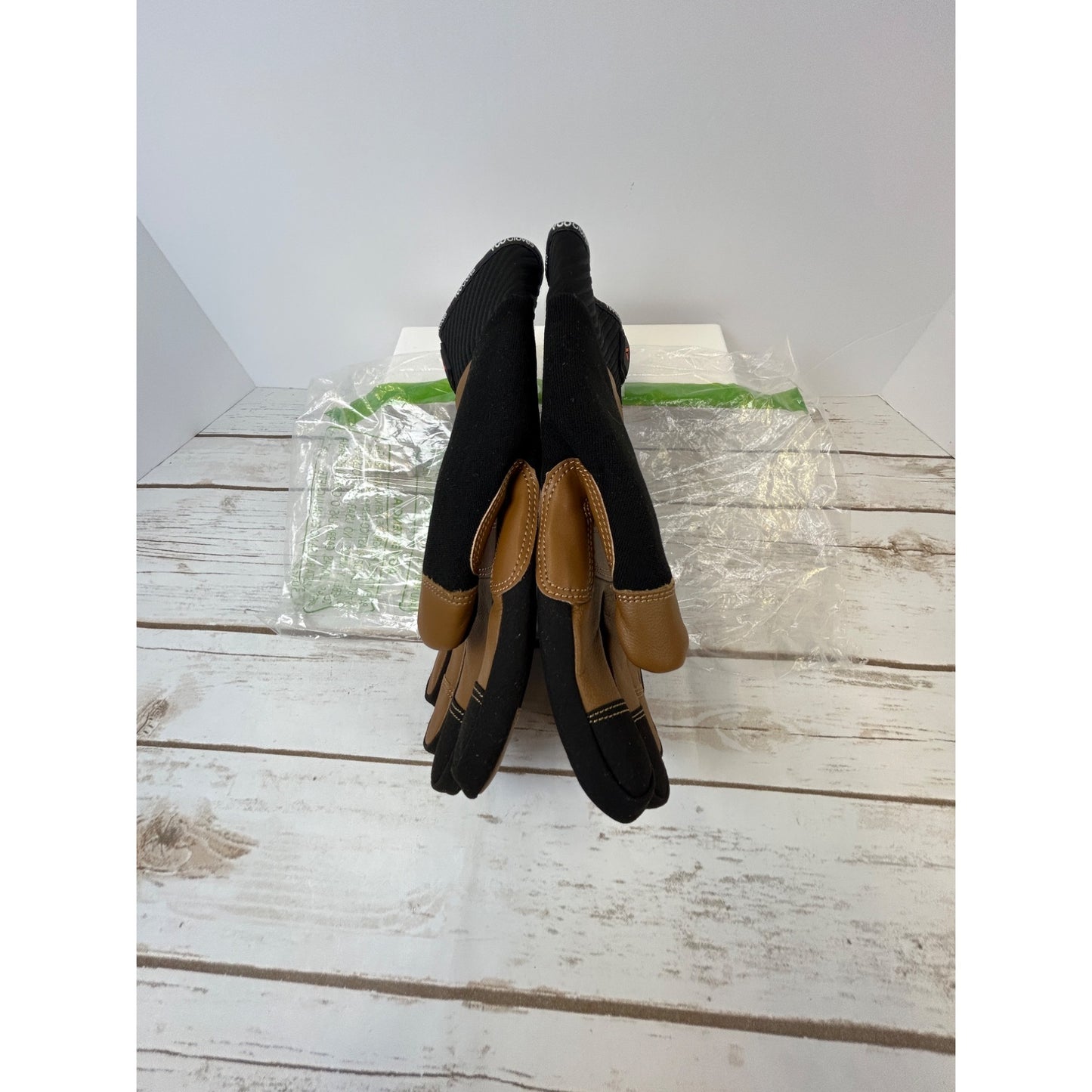 Vgo Heavy-Duty Work Gloves Black & Brown Size 9/L Durable Leather Protective Gear Comfortable & Flexible