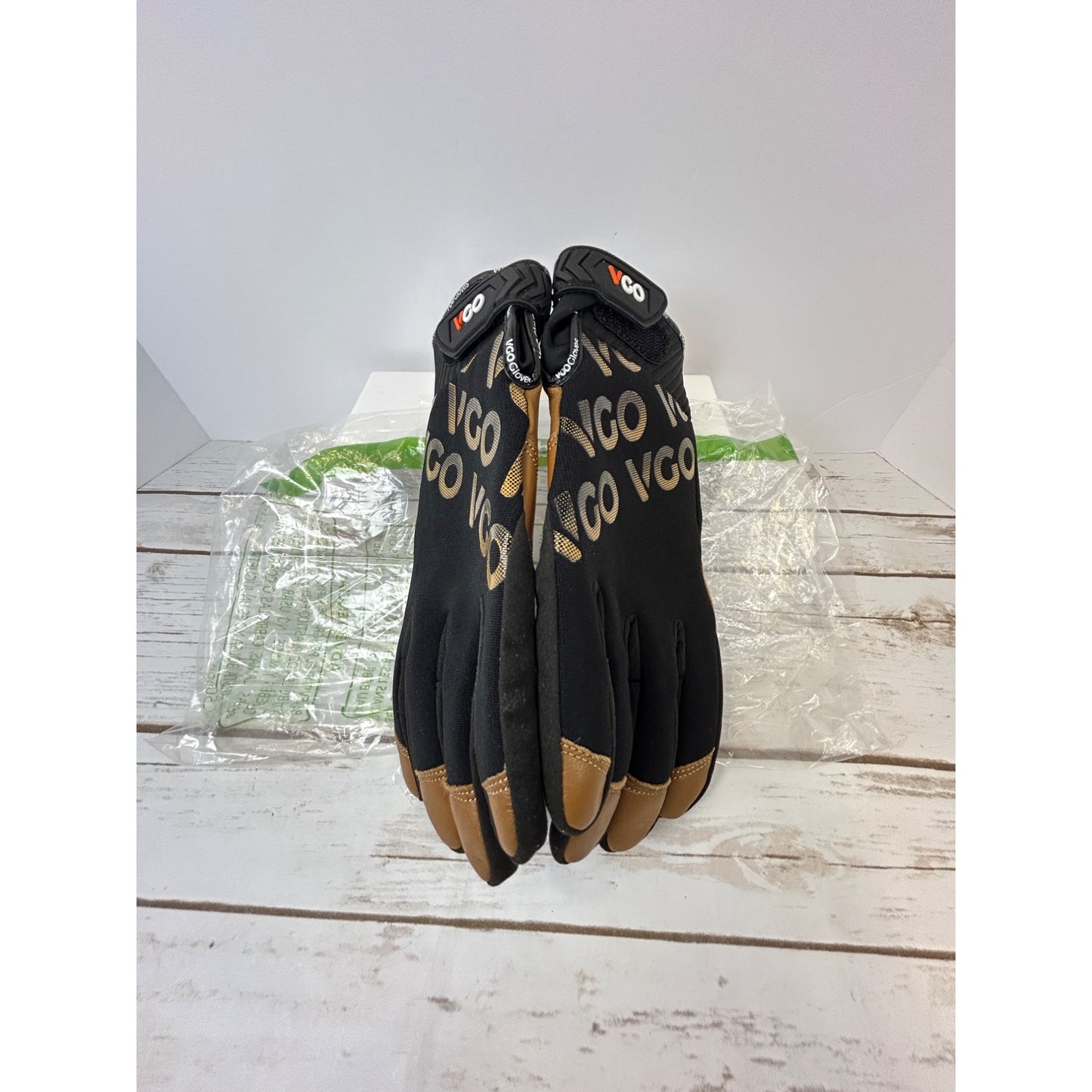 Vgo Heavy-Duty Work Gloves Black & Brown Size 9/L Durable Leather Protective Gear Comfortable & Flexible