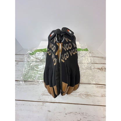 Vgo Heavy-Duty Work Gloves Black & Brown Size 9/L Durable Leather Protective Gear Comfortable & Flexible