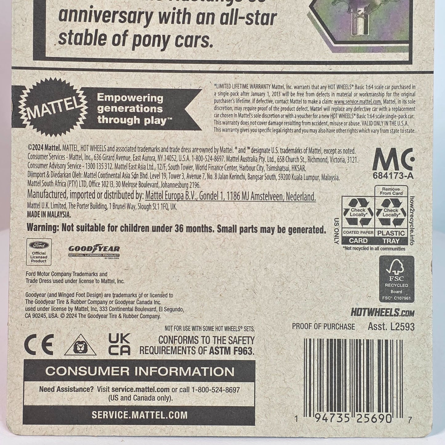 Hot Wheels 71 Mustang Funny Car Die-Cast Toy 175/250