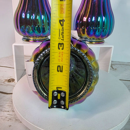 Set Of 6 Dark Iridescent Glass Pumpkins & Gourds 5" Tall Decorative Accents