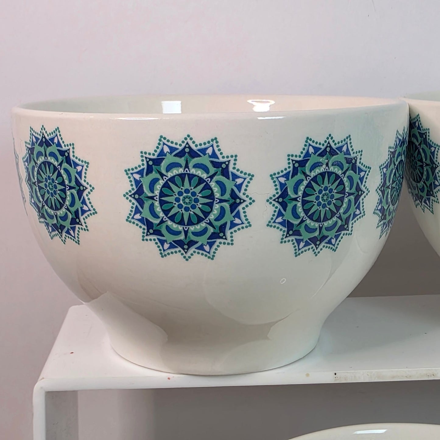VINTAGE Royal Norfolk Blue Snowflake Medallion Ironstone Cereal Rice Bowls Set 4