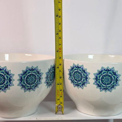 VINTAGE Royal Norfolk Blue Snowflake Medallion Ironstone Cereal Rice Bowls Set 4