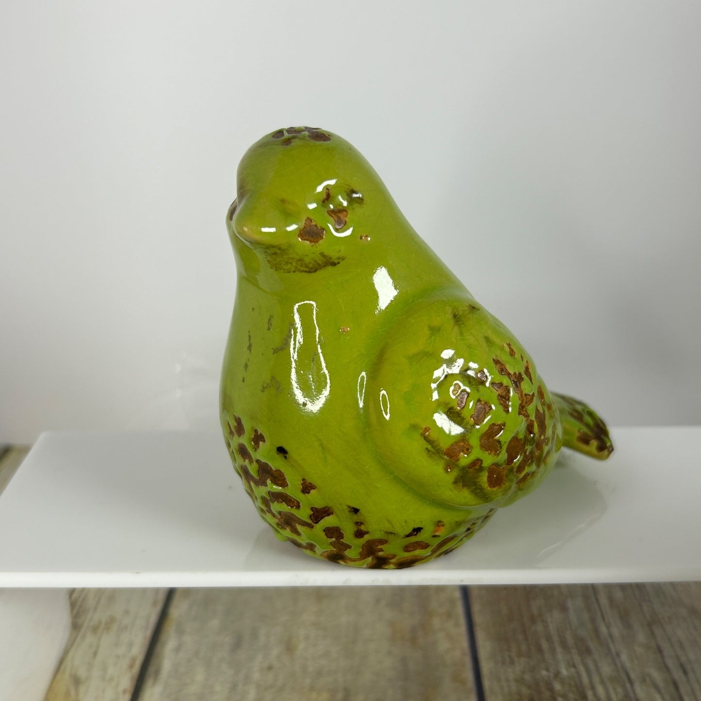 Green Ceramic Birdhouse & Figurine Set With Floral Design