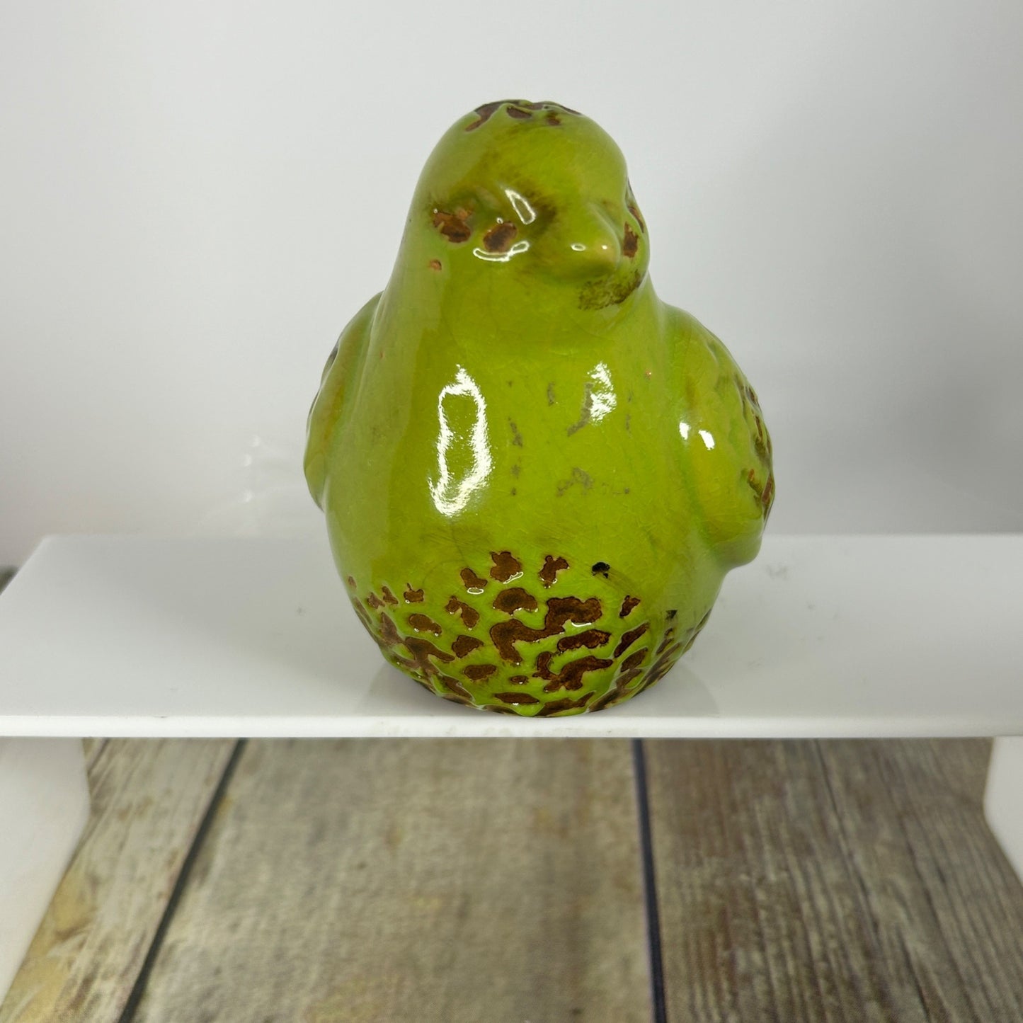 Green Ceramic Birdhouse & Figurine Set With Floral Design
