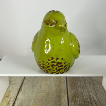 Green Ceramic Birdhouse & Figurine Set With Floral Design