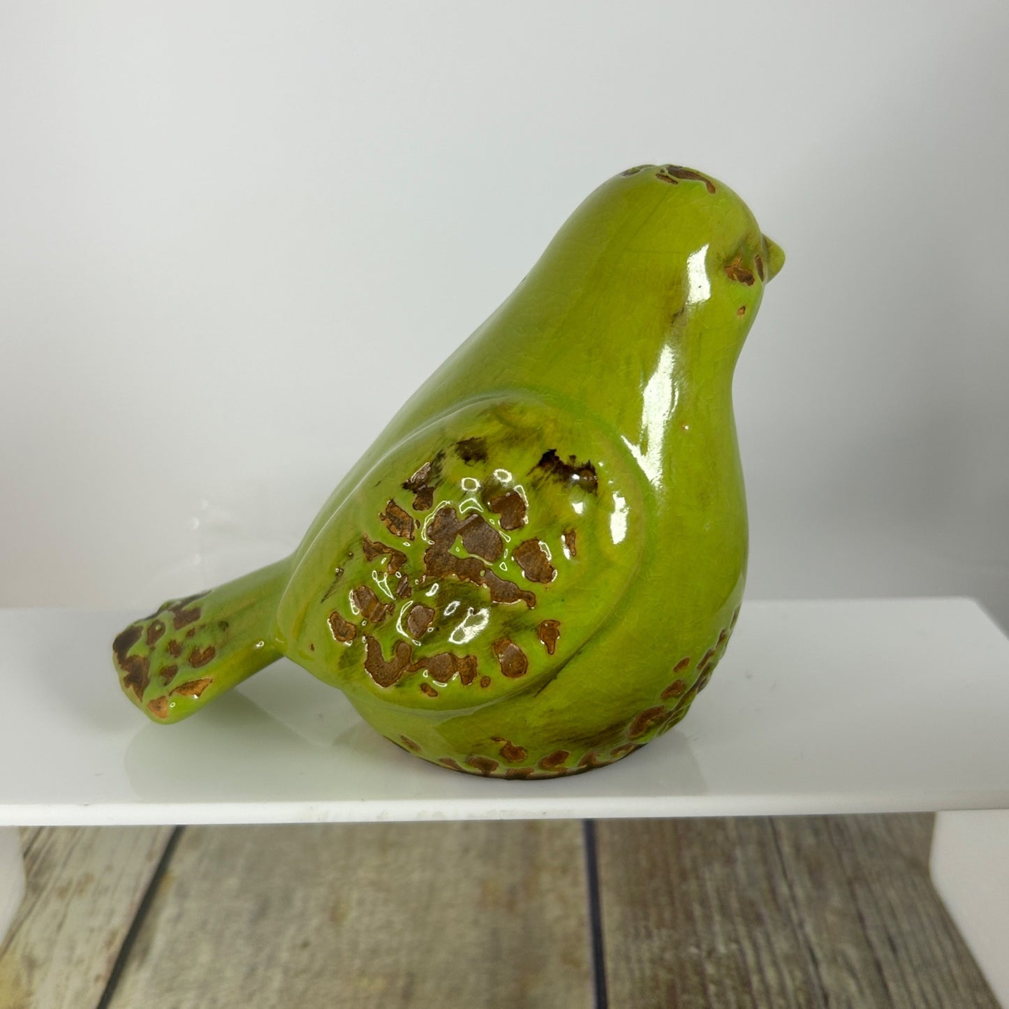 Green Ceramic Birdhouse & Figurine Set With Floral Design