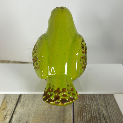 Green Ceramic Birdhouse & Figurine Set With Floral Design