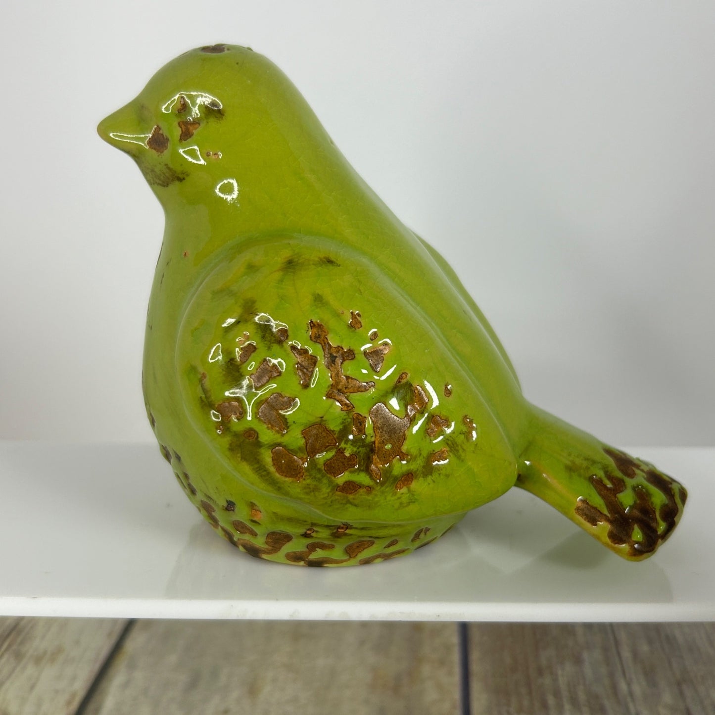 Green Ceramic Birdhouse & Figurine Set With Floral Design