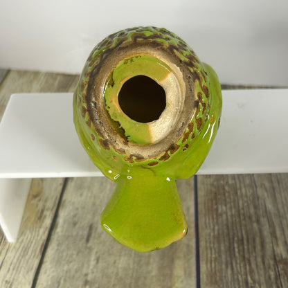 Green Ceramic Birdhouse & Figurine Set With Floral Design