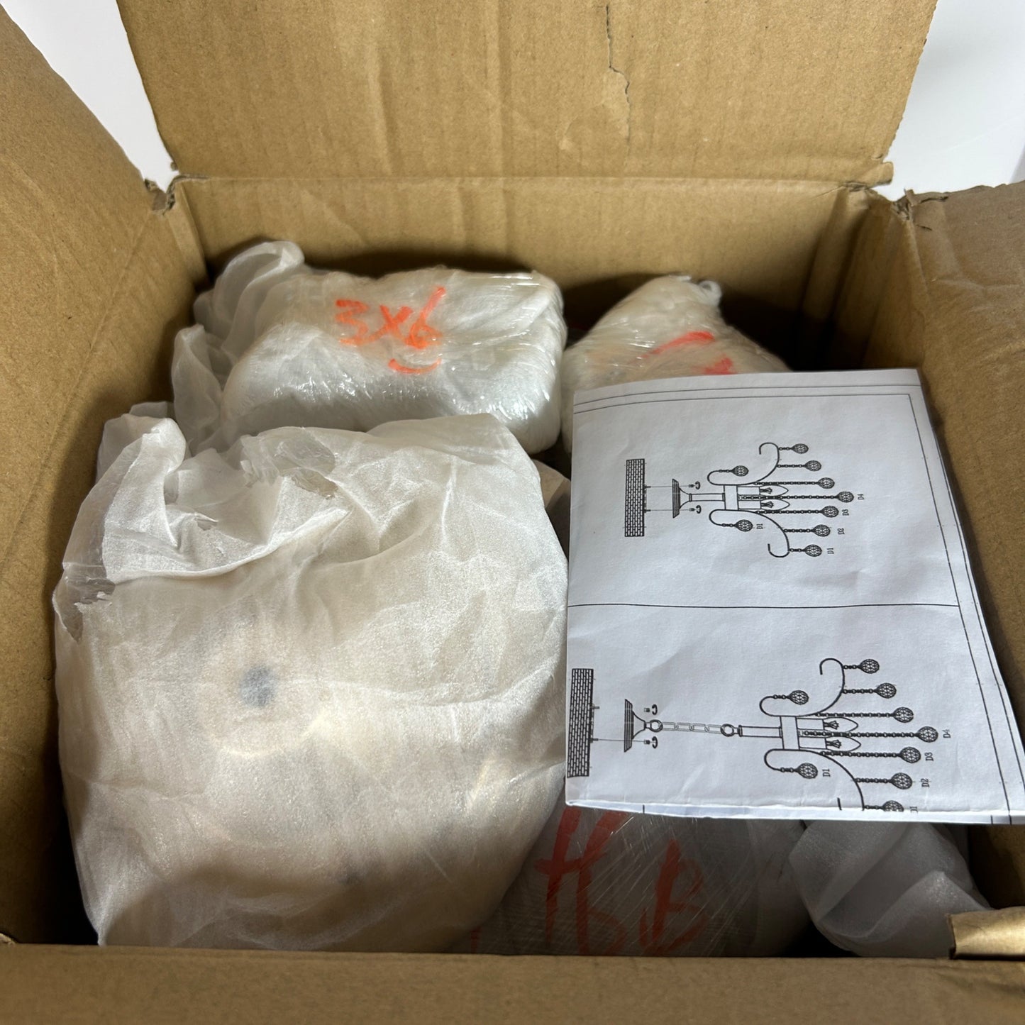 Gold Crystal Chandelier Light Fixture Kit With Hanging Chain & Instructions For Home Decor Assembly