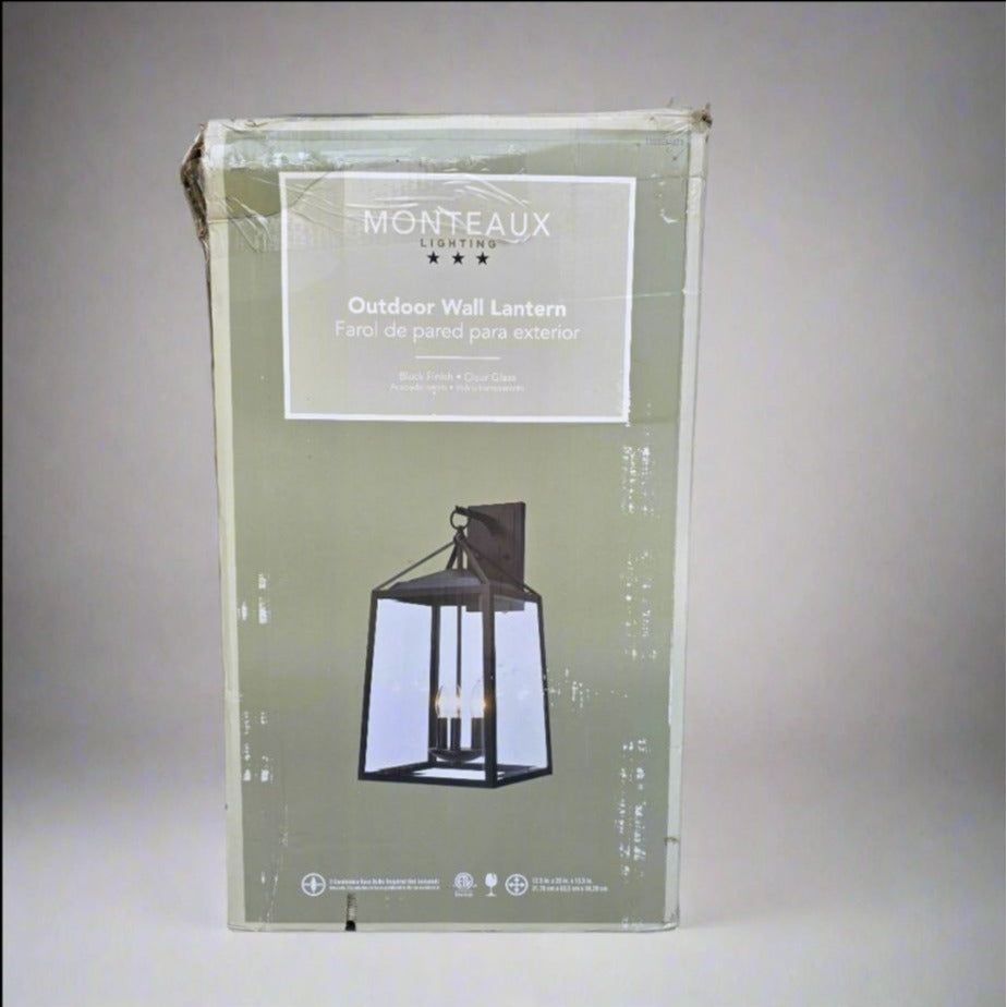 Monteaux Lighting Outdoor Wall Lantern Black Finish & Clear Glass 12.5 In X 25 In X 13.5 In