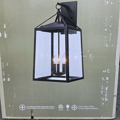 Monteaux Lighting Outdoor Wall Lantern Black Finish & Clear Glass 12.5 In X 25 In X 13.5 In
