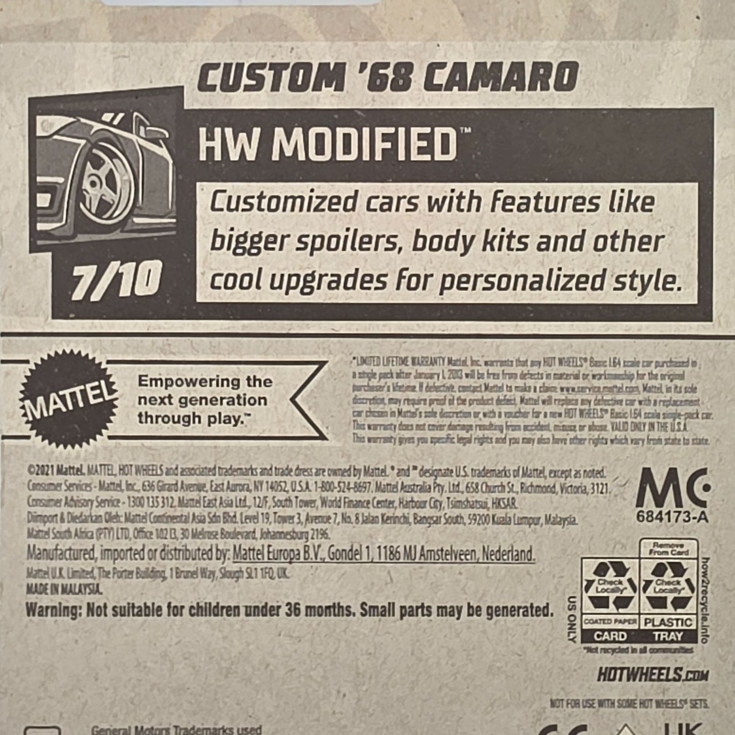 Hot Wheels Custom 68 Camaro Die-Cast Car Red/White Limited Edition 81/250 7/10 HW Modified Series