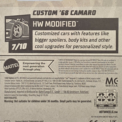 Hot Wheels Custom 68 Camaro Die-Cast Car Red/White Limited Edition 81/250 7/10 HW Modified Series