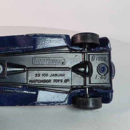 1982 Matchbox 1/50th Scale SS 100 Jaguar Die-Cast Model Car Navy/Silver