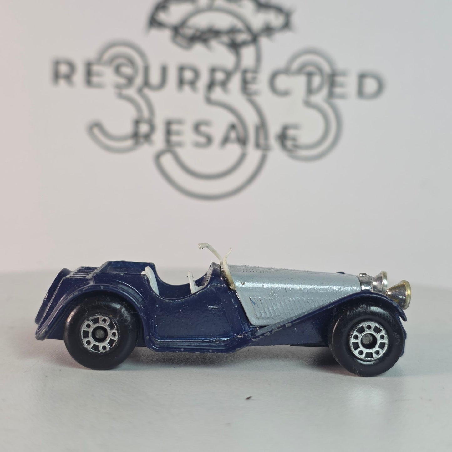 1982 Matchbox 1/50th Scale SS 100 Jaguar Die-Cast Model Car Navy/Silver