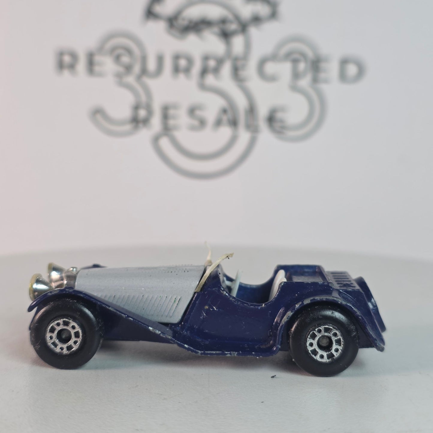 1982 Matchbox 1/50th Scale SS 100 Jaguar Die-Cast Model Car Navy/Silver