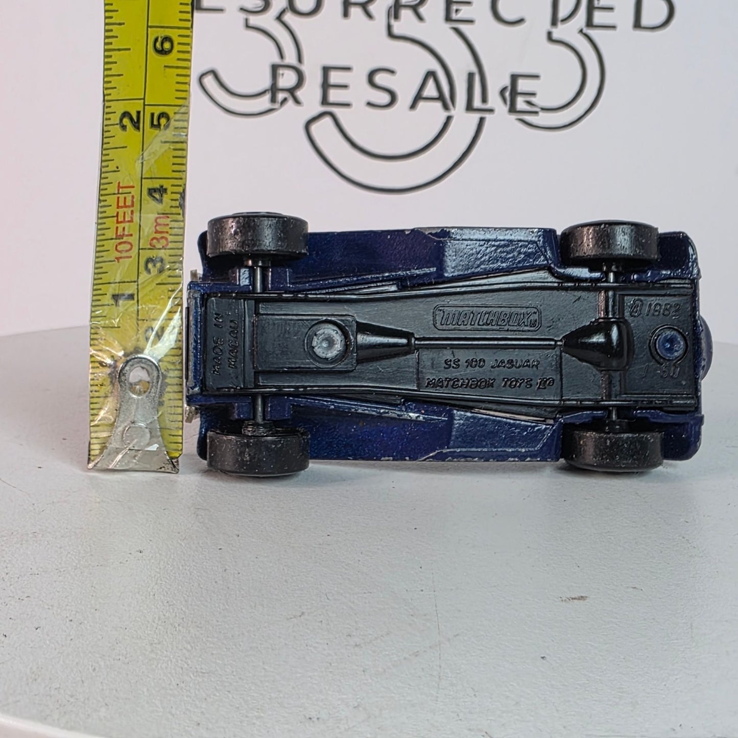 1982 Matchbox 1/50th Scale SS 100 Jaguar Die-Cast Model Car Navy/Silver