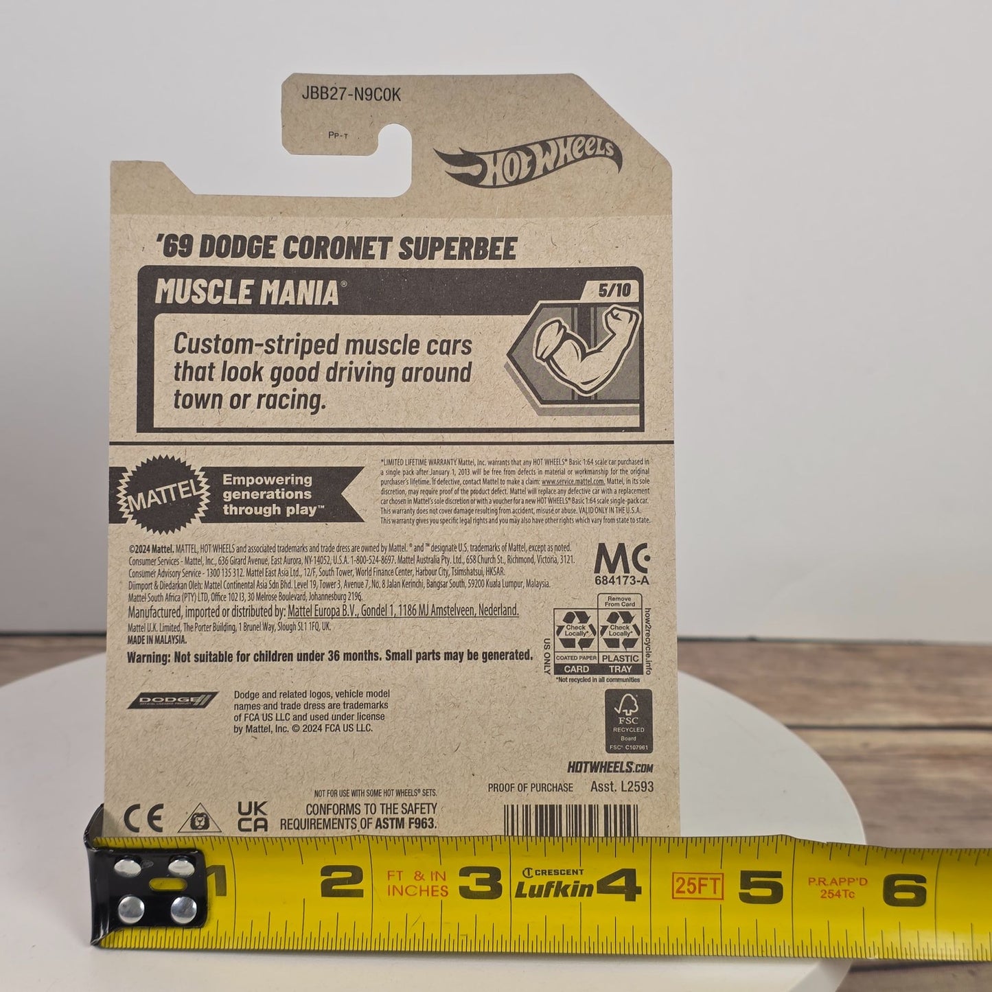 Hot Wheels 69 Dodge Coronet Superbee Yellow Die-Cast Car