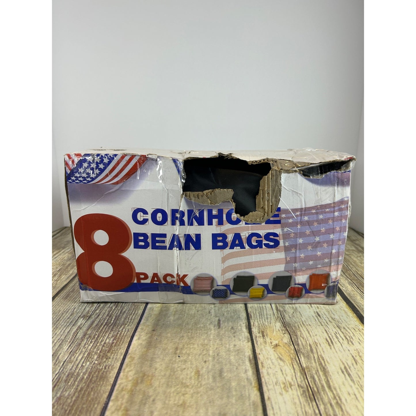 Cornhole Bean Bags 8-Piece Set With Red & Blue Bags + Carrying Bag New In Damaged Box
