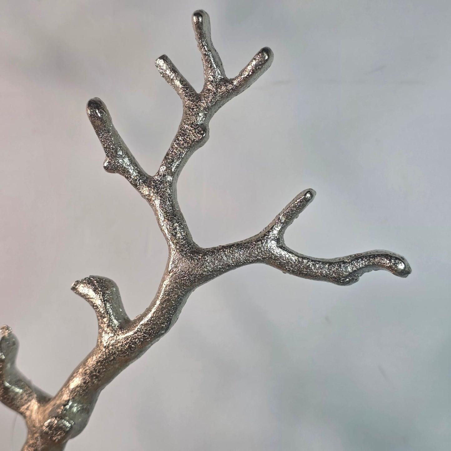 Silver Metal Jewelry Tree Stand Wooden Tray Organizer Handcrafted India