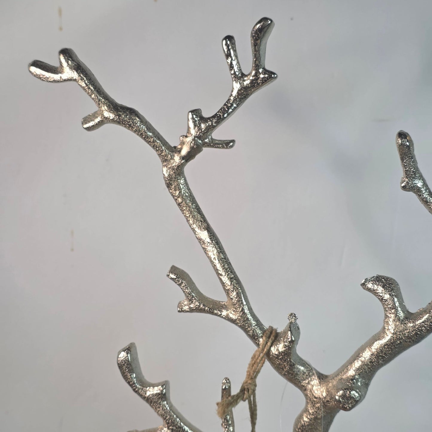 Silver Metal Jewelry Tree Stand Wooden Tray Organizer Handcrafted India