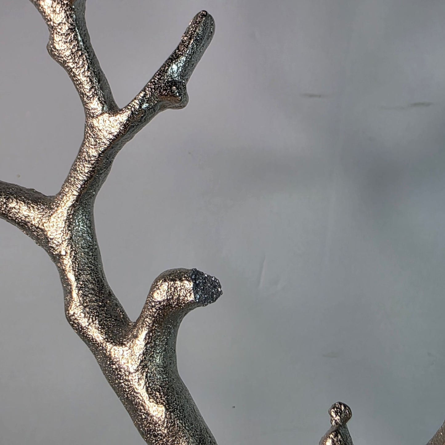 Silver Metal Jewelry Tree Stand Wooden Tray Organizer Handcrafted India