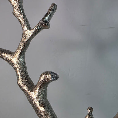 Silver Metal Jewelry Tree Stand Wooden Tray Organizer Handcrafted India