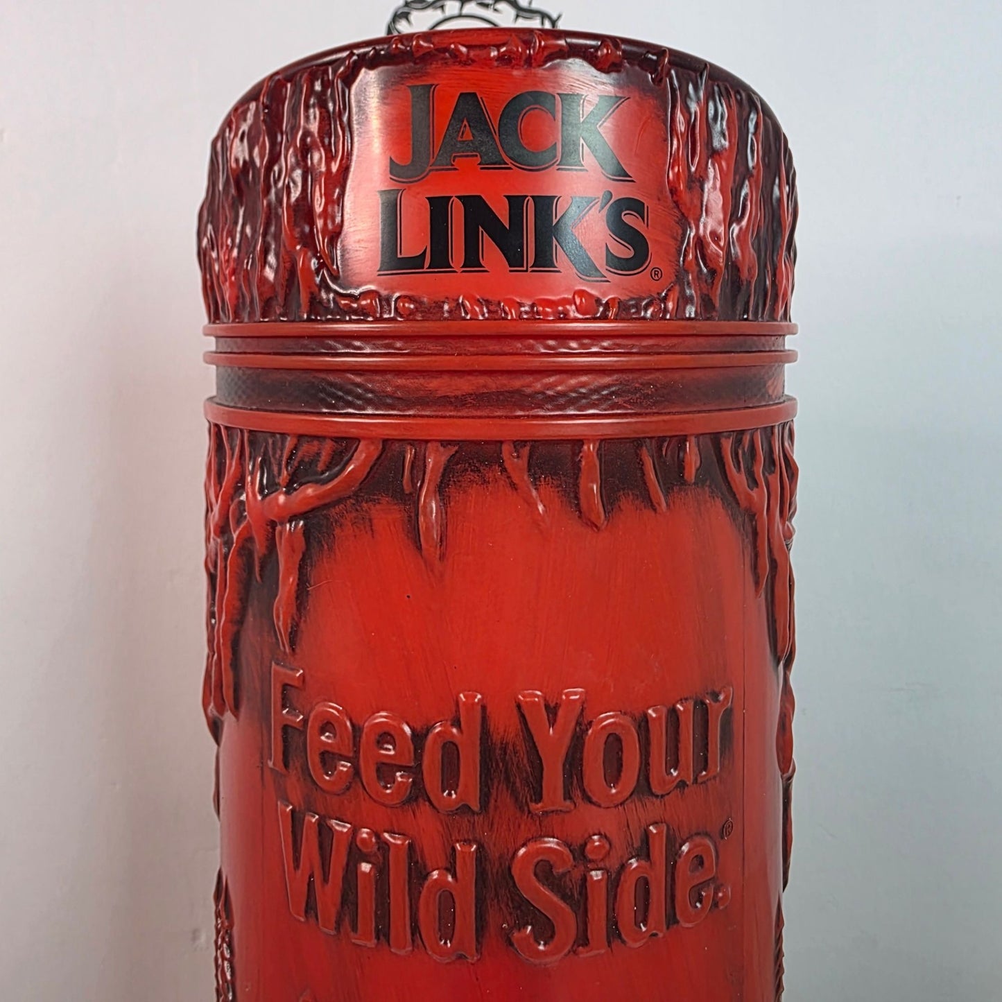 Jack Link's Beef Jerky Sasquatch Feed Your Wild Side Red Plastic Display Canister RARE!