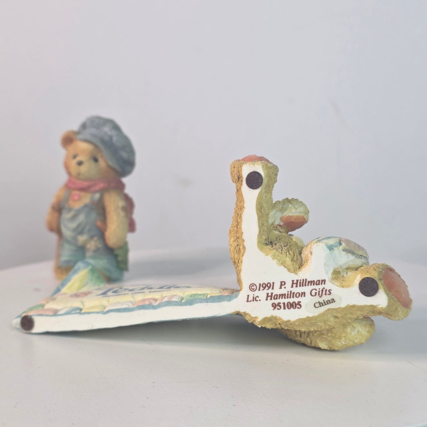 Vintage 1991 Cherished Teddies Figurine Set Featuring Tiny Ted Bear & Friend With Heartwarming Details