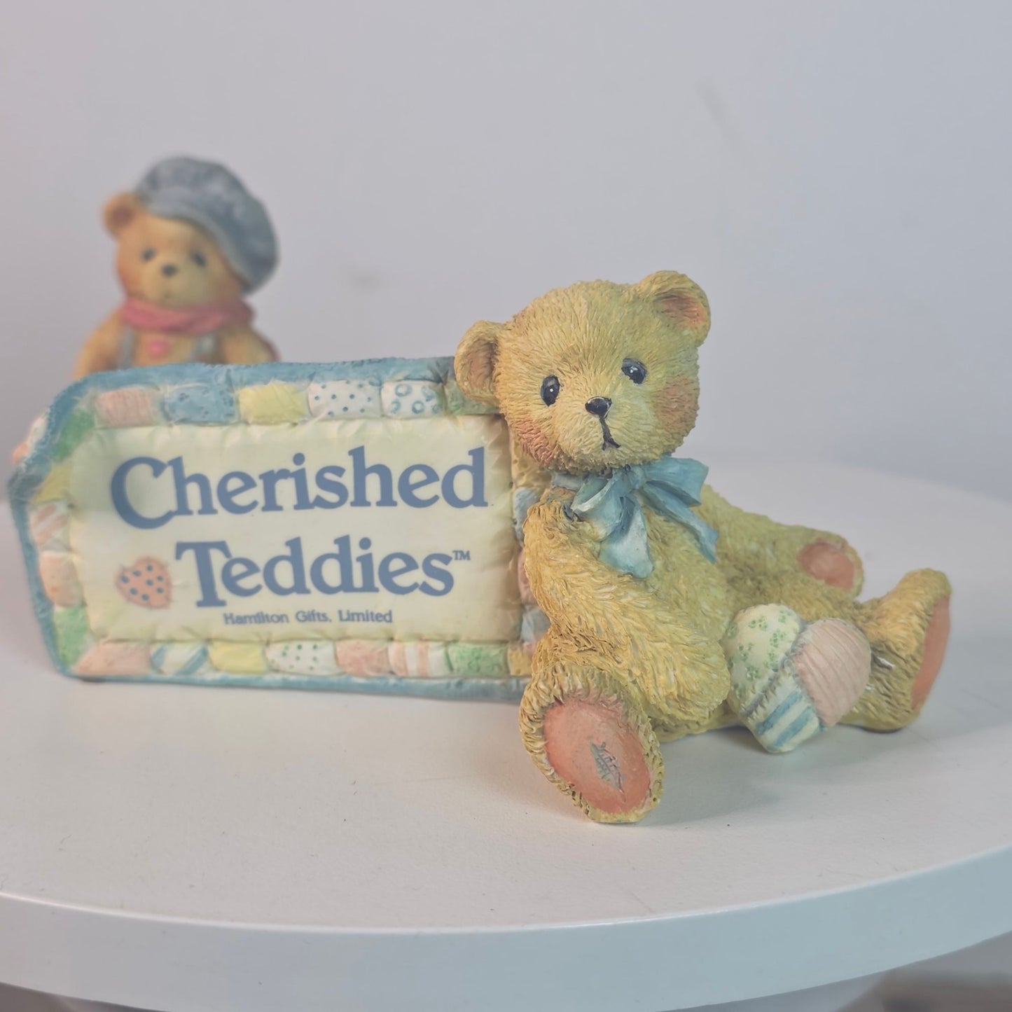 Vintage 1991 Cherished Teddies Figurine Set Featuring Tiny Ted Bear & Friend With Heartwarming Details