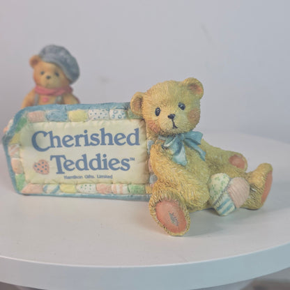 Vintage 1991 Cherished Teddies Figurine Set Featuring Tiny Ted Bear & Friend With Heartwarming Details